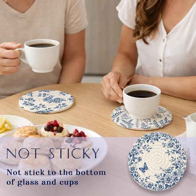 Cotton Woven Coaster Set of 9, 4.3In Fabric Coasters - Image 6