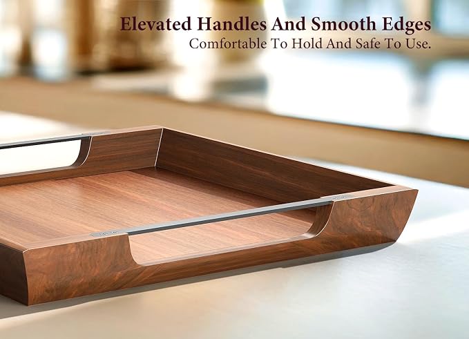 Large Ottoman Tray, 20in Square Acacia Wood Serving Tray - Image 4
