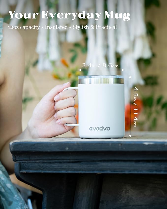12oz Insulated Coffee Mug with Lid – Includes Two Lids, Stainless Steel Coffee - Image 4