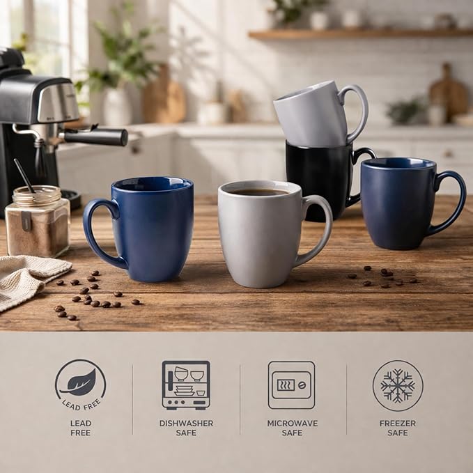 AmorArc 16 oz Coffee Mugs Set of 6, Large Ceramic Coffee Cups Set | Classic - Image 4