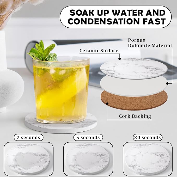 Absorbent Ceramic Coasters Set of 4, Modern Marble Style Drink Coasters | 4 - Image 3