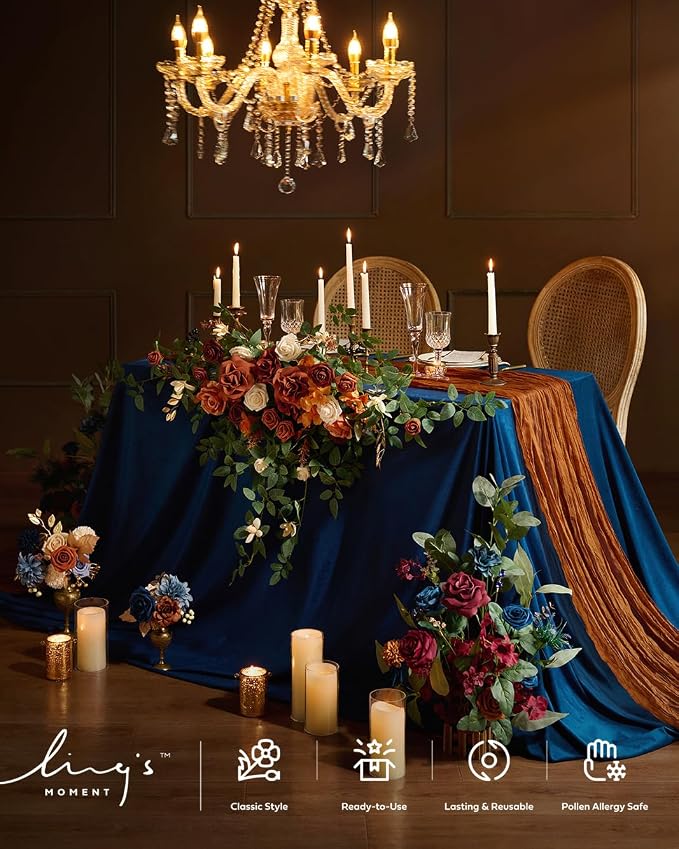 Ling's Moment Terracotta Cheesecloth Table Runner, 168 Inch, Burnt Orange | 14FT - Image 4