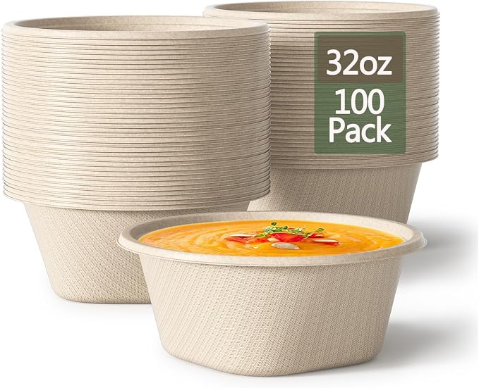 32 Ounce Large Paper Bowls Disposable Soup Bowl Disposable Heavy Duty by Homestockplus