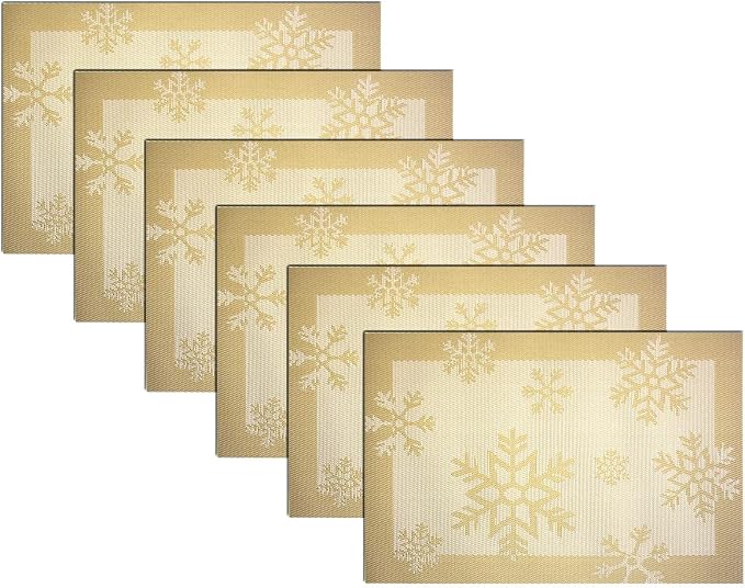 PIGCHCY Christmas Placemats Snowflake Woven Heat Resistant Placemats Washable by PIGCHCY