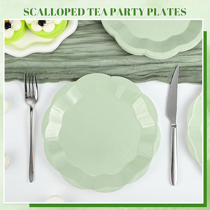 NatNarr 30 Pcs Sage Green Paper Plates, 7 Inch Scalloped Paper Plates | Small - Image 6