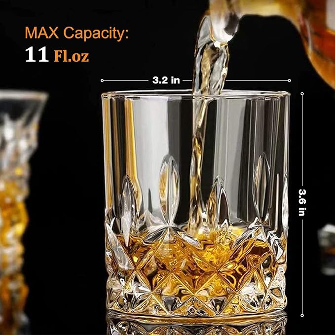 Gencywe Crystal Whiskey Glasses Set of 8, 11 OZ Old Fashioned Whiskey Glasses - Image 3