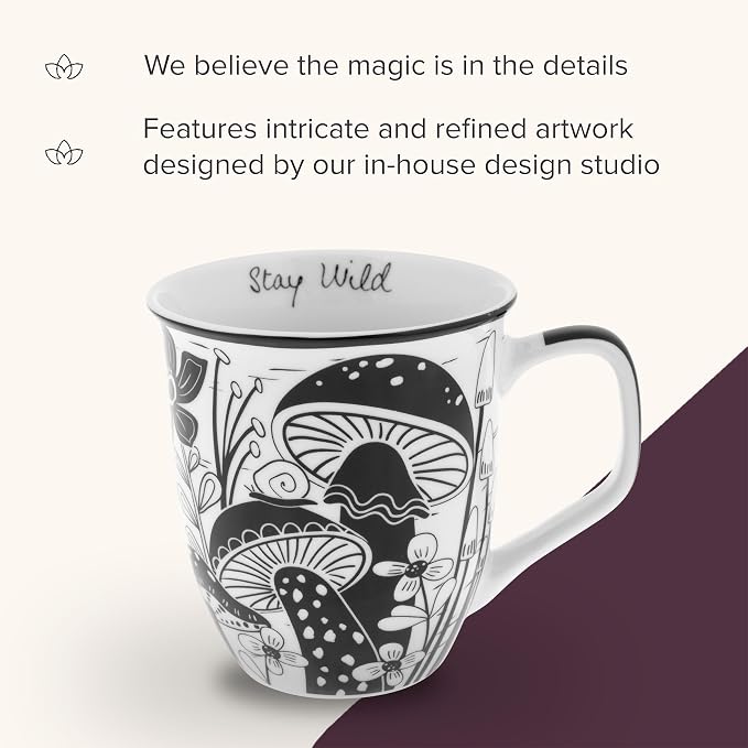 Karma Gifts 14 oz Black and White Boho Mug Mushroom - Image 5