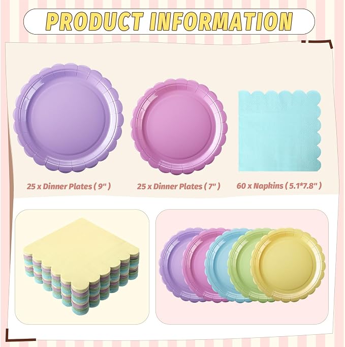 110 Pcs Pastel Party Supplies Plates and Napkins Tableware Set Serve 25 Guests - Image 2