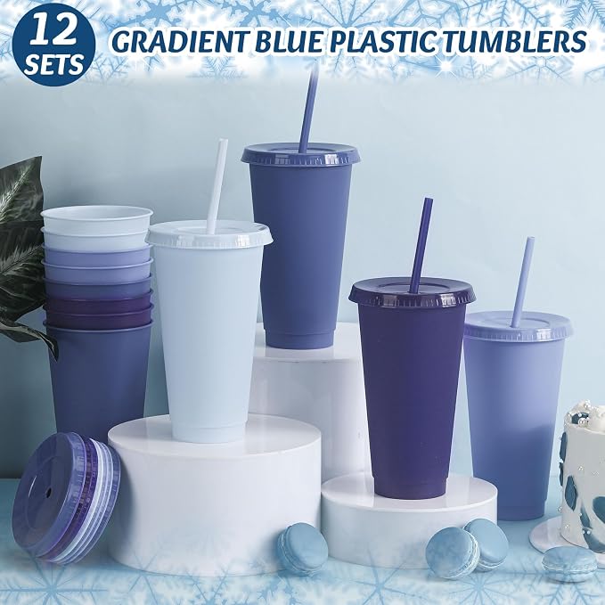 Skylety 12 Pcs Gray Blue Plastic Cups - Image 4