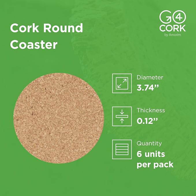 Go4Cork Cork Round Coaster Set of 6-95x3mm | Heat Resistant, Reusable & Easy to - Image 2