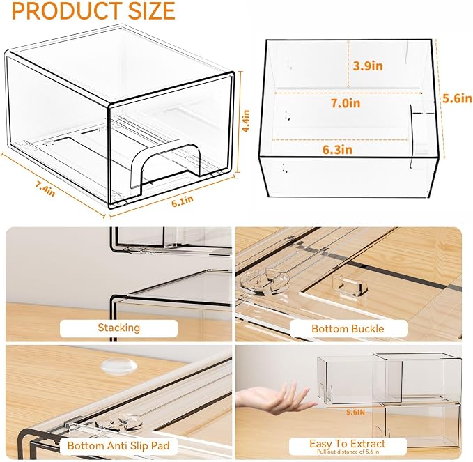8 Pack Small Stackable Storage Bins, Medicine Cabinet Organizer, Plastic - Image 3