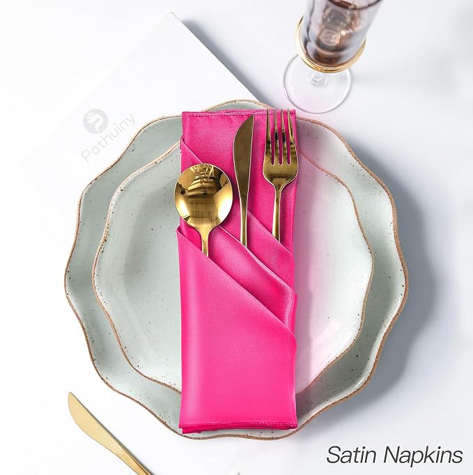 P Pothuiny 12 Pcs Hot Pink Satin Napkins 17 x 17 Inch, Satin Cloth Napkins | - Image 5