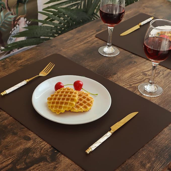 Vinjiasin Placemats Set of 4 Brown Leather Place Mats - Image 2