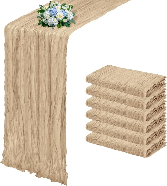 6 Pack Beige Cheesecloth Table Runner 17x108 Inch Semi Sheer Boho Gauze Cheese by Unknown
