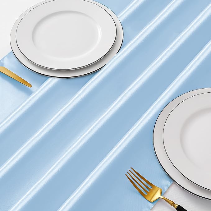 Manyshofu Baby Blue Satin Table Runner 12x72 - Image 6