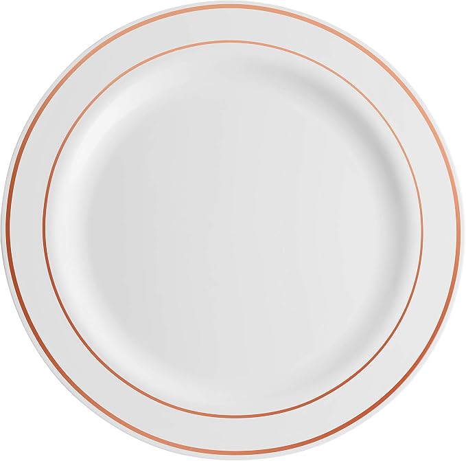 100 Rose Gold Rim Plastic Plates Set, Elegant Fancy Heavy Duty Disposable Plates - Image 2
