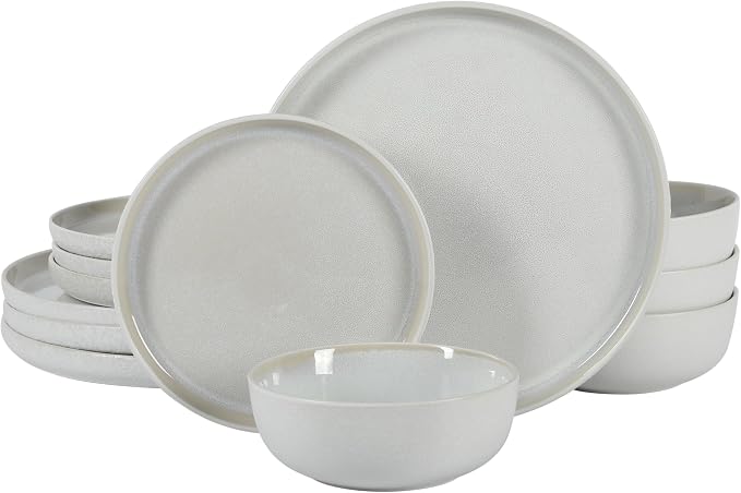 Gibson Elite Tahoe Sunset 12 Piece Stoneware Reactive Glaze Ceramic Plates and by GibsonHomewares