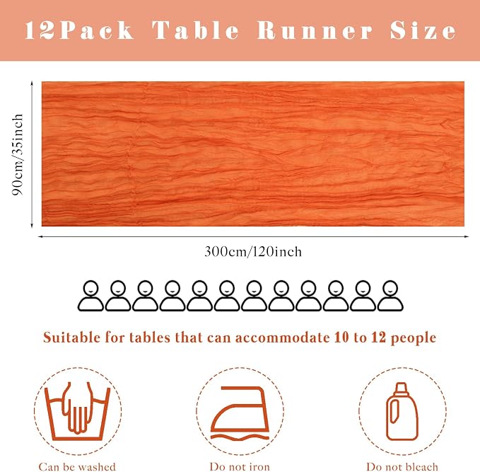 12 Pieces 10FT Orange Cheesecloth Table Runner Boho Gauze Fabric Runner - Image 3