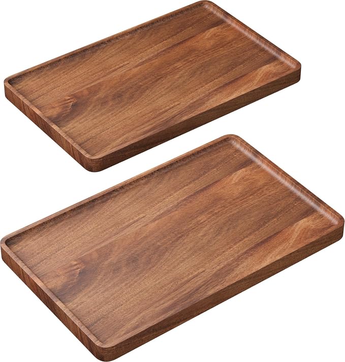 VERTORGAN 2 Pack Acacia Wood Serving Tray, 15.8x9.8 Inch Trays, Home Decor | by VERTORGAN