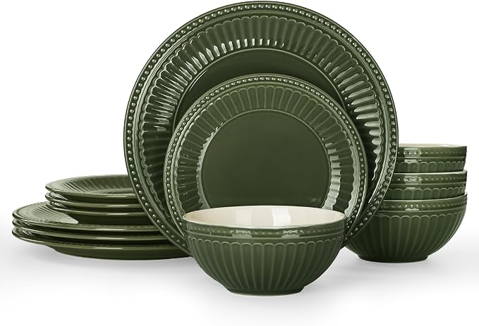 Famiware Ceramic Plates and Bowls Sets, Chip & Scratch Resistant, Microwave & by Famiware