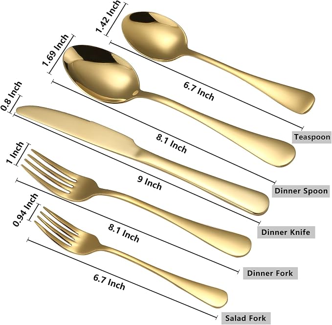 Gold Silverware Set for 4, Include Knife Fork and Spoon, Mirror Polished - Image 3