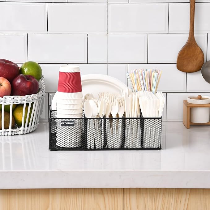 Paper Plate Organizer for Countertop, Utensil Holder Caddy for Party - Image 6