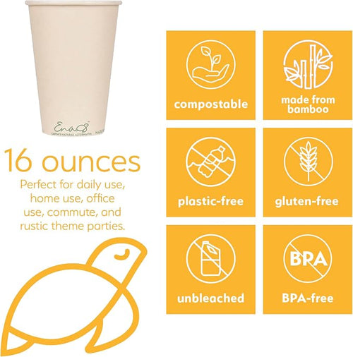 100% Compostable Disposable Coffee Cups Paper Cups Made from Bamboo, - Image 2
