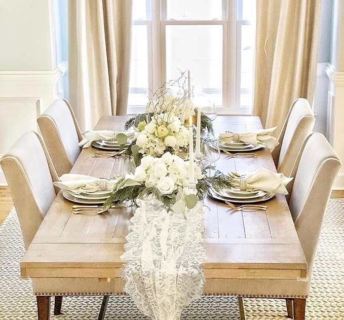 10 Pcs White Lace Table Runner 14 x 120 Inch Embroidered Boho Table Runner - Image 4