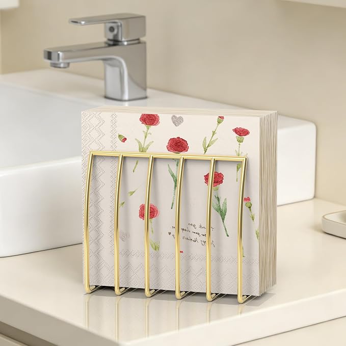 Reversible Napkin Holder for Table Gold | 2-in-1 Gold Metal Cocktail Napkin - Image 6