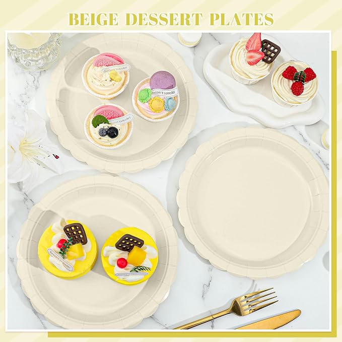 NatNarr 30 Pk Ivory Paper Plates 9" Disposable Scalloped Cream Beige Plates | - Image 4