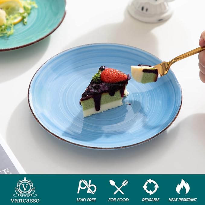 vancasso Bonita Blue Salad Plate Set of 6, 7.5 Inch Ceramic Dinner Plate - Image 3