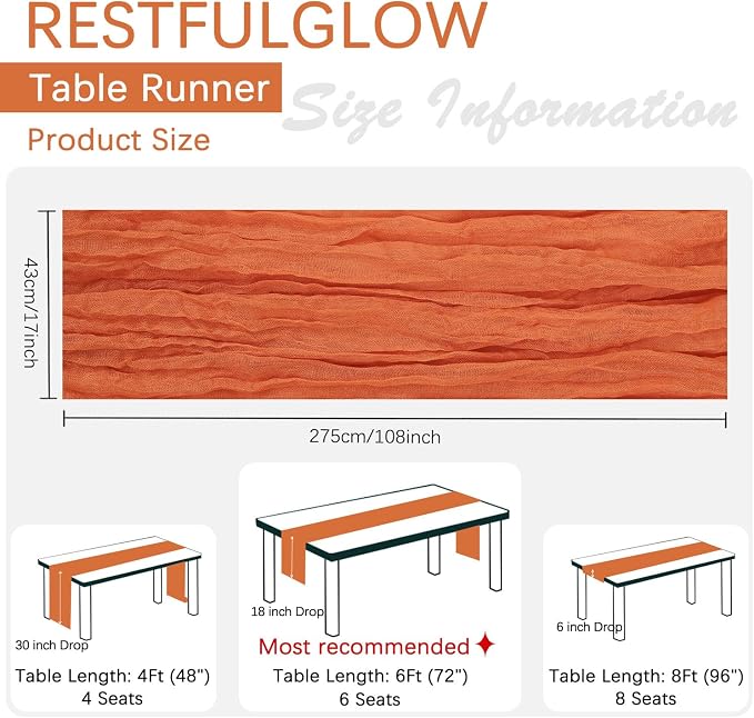 10 Pack Orange Cheesecloth Table Runner 17 x 108 Inch | Boho Gauze Fabric - Image 4