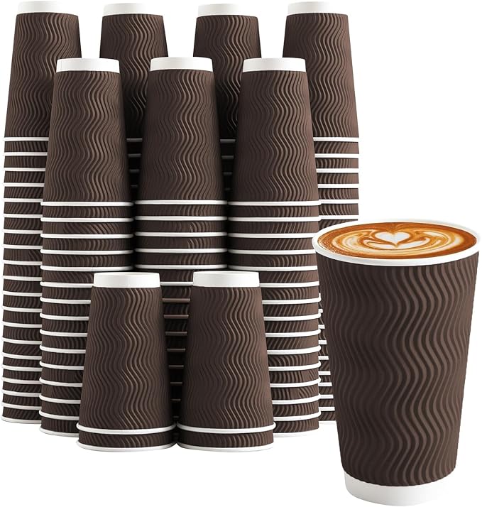 Clawsoff 90 Pack 16 oz Disposable Paper Coffee Cups Insulated Brown | by BuyNow