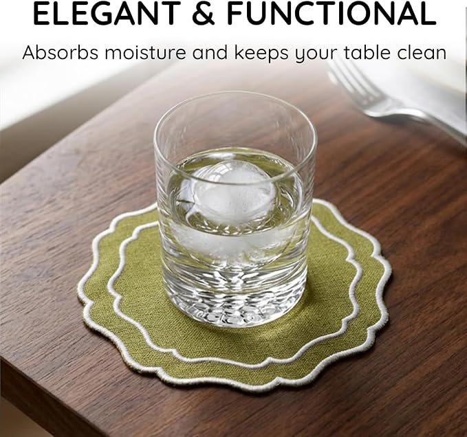 Linen Coasters for Drinks Set of 6, Fabric Coasters - Image 5