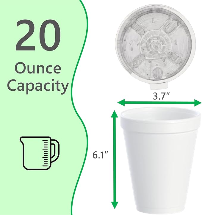 20 OZ Foam Cups With Lids for Hot & Cold Drinks, USA-Made 25-Pack. Ideal - Image 2