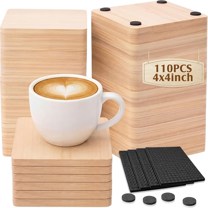110 Pcs Unfinished Wood Coasters Bulk by Unknown