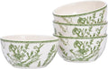 Bico Green Garden Toile De Jouy Cereal Bowls Set of 4, 26 oz Deep Ceramic Soup by Bico