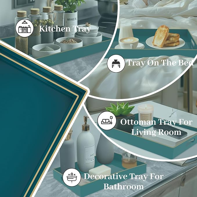 Green Serving Tray with Handles, Plastic Decorative Tray Set of 2 | Decorative - Image 7
