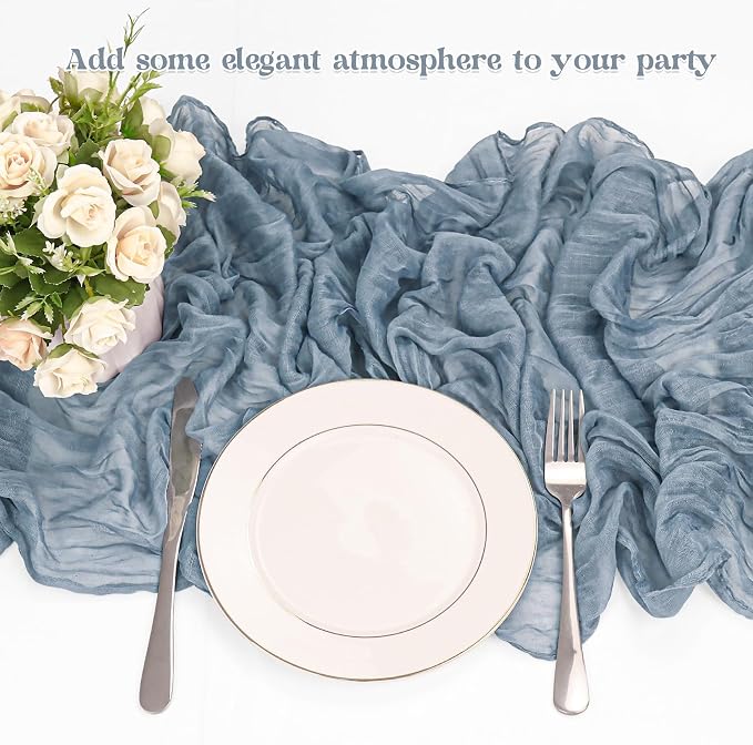 10 Pack Dusty Blue Cheesecloth Table Runner 6FT Boho Gauze Fabric Table Runner - Image 5