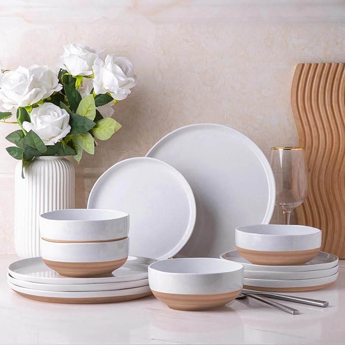 AmorArc Dinnerware Sets for 4, 12 Pieces Ceramic Plates and Bowls Set | Scratch by AmorArc