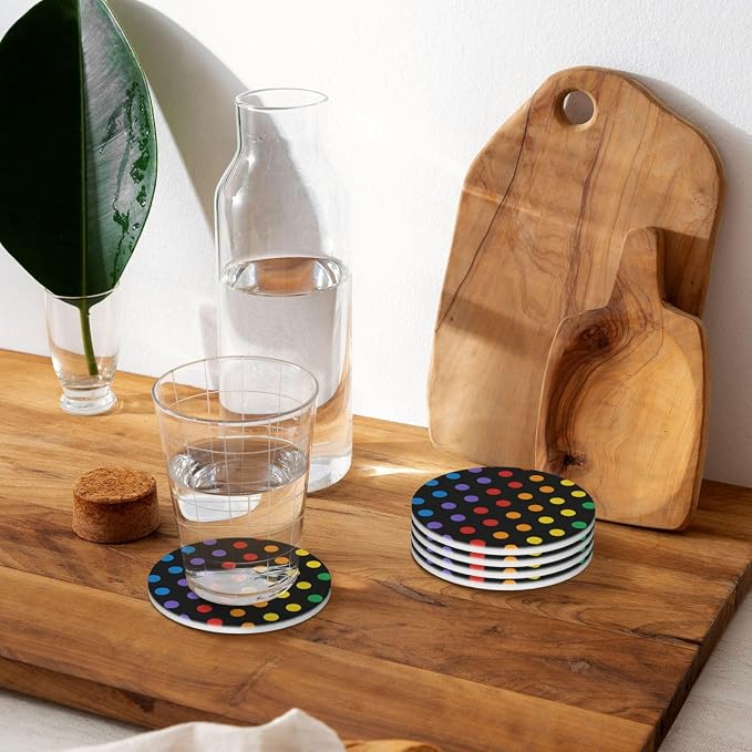 Colorful Polka Dots Coasters Set of 4, Absorbent Ceramic Drink Coasters Cup Mat - Image 7