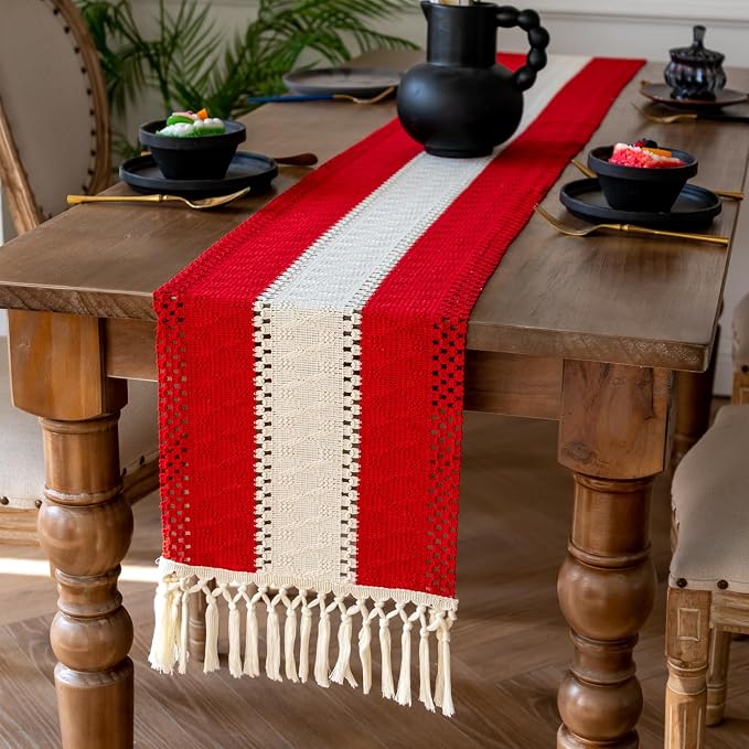 EMMTEEY Boho Table Runner with Tassels 72 Inches Long, Scratch & Heat Resistant by EMMTEEY