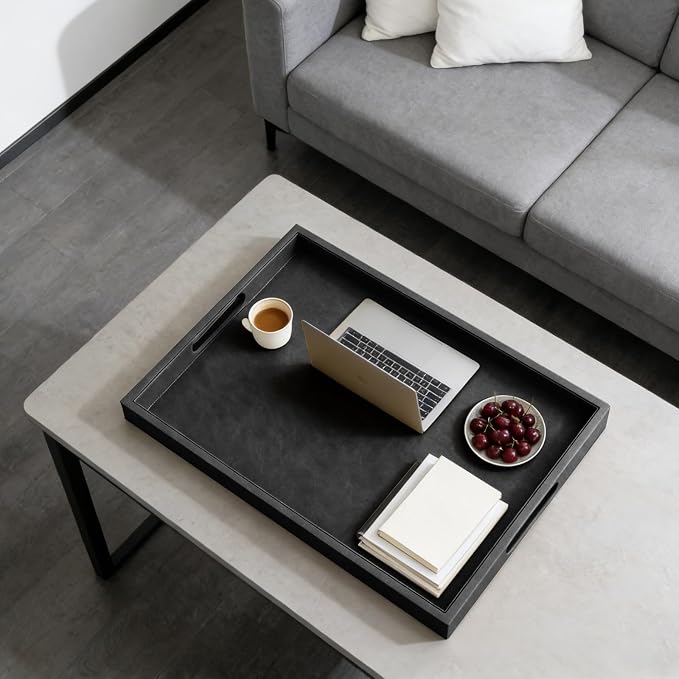 25 x 18 inches Leather Ottoman Serving Tray - Image 4