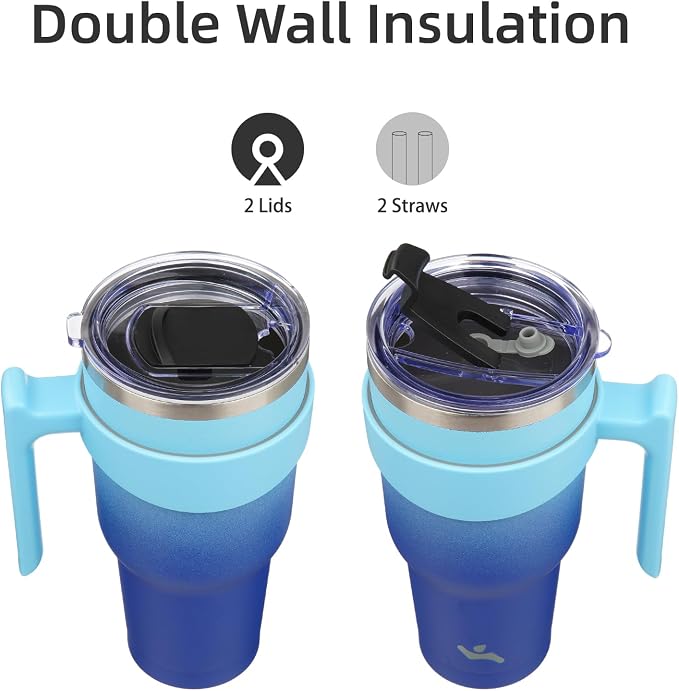 Konokyo 40 oz Tumbler with Handle and Straw, Insulated Travel Mug | Sky; - Image 3