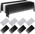 8 Pack Black and Silver Disposable Plastic Tablecloths and Satin Table Runner by Breling