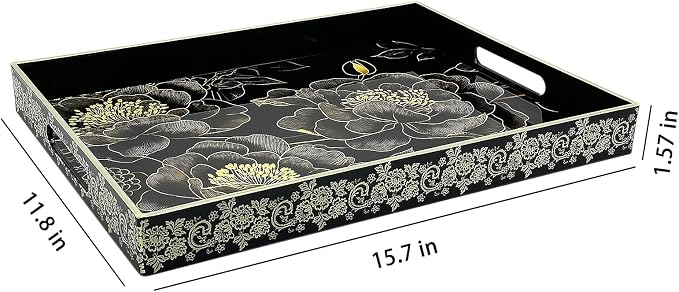 Serving Tray with Handles, 15.7 * 11.8 inches, Plastic Ottoman Tray with - Image 2
