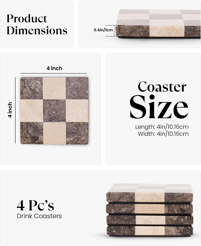 Marble Coasters Set of 4, Oceanic & Verona Handmade 4 inch Square Stone Coaster - Image 6
