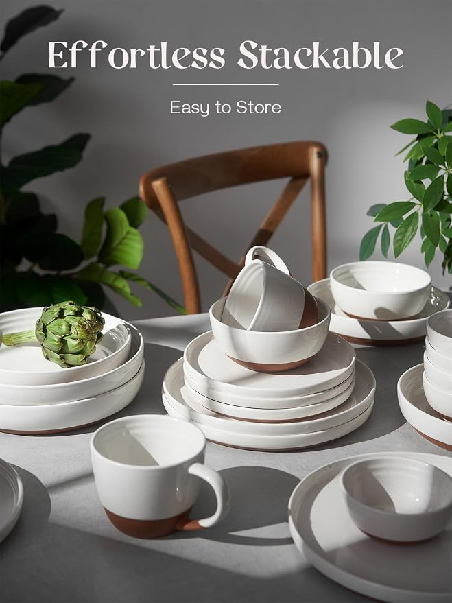 DOWAN 10.5" Large Dinner Plates Set of 6, High Edge Ceramic Plate - Image 6