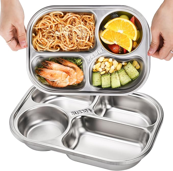 4 Pack 18/10 Stainless Steel Divided Plate, Small Child Plate - Image 3