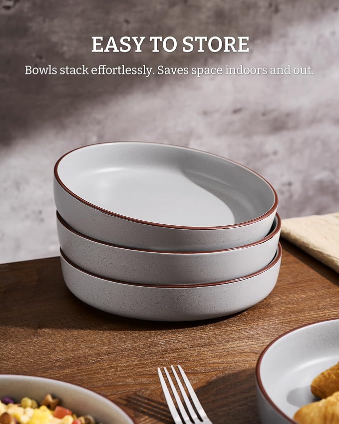 famiware Mercury Pasta Bowls Set of 4, 33 oz Large Salad Bowls, Light Gray | - Image 6